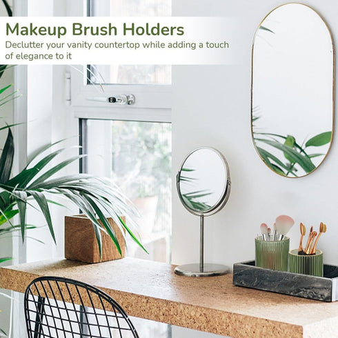 Tressify (Set 2), Elegant Glass Makeup Brush Holders of Green Vintage Organizers with Metal, Ideal for Eyeliner