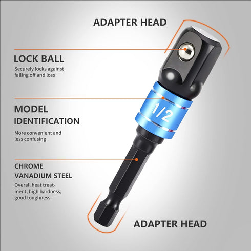 3Pcs Impact Grade Driver Sockets Drill Adapter Extension Set 1/4", 1/2", 3/8 Reducer for Power Drill