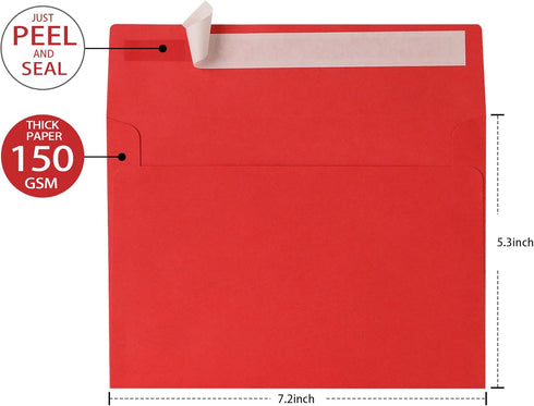 Red Envelopes, 50 Pack, 5 x 7 Inch A7 Card Envelopes for Invitations, Weddings, Birthdays, Personal Gifts