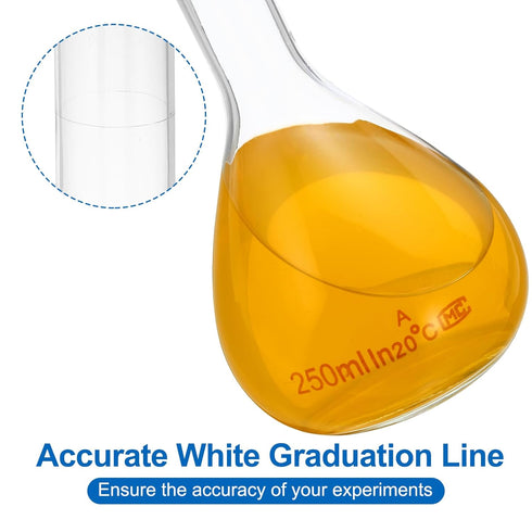 PATIKIL 250ml Graduated Volumetric Flask, 3.3 Borosilicate Glass with Glass Stopper, Tolerance 0.10ml for Lab Experiment