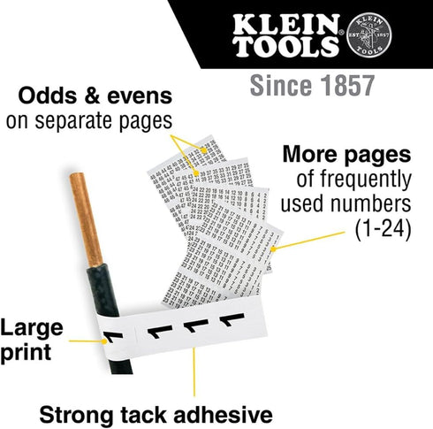 56250 1-48 Klein Tools Wire Marker Book for Cable Management, Electric Panel Organization Wire Label Stickers, Numbered