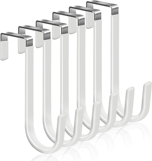 6 Pack Over The Door Hooks, Soft Rubber Surface to Prevent Scratches, White Door Hangers for Bathroom, Kitchen