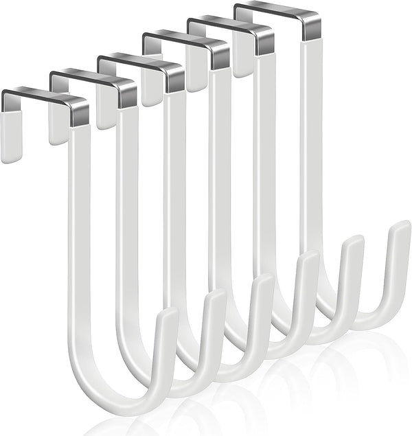 6 Pack Over The Door Hooks, Soft Rubber Surface to Prevent Scratches, White Door Hangers for Bathroom, Kitchen