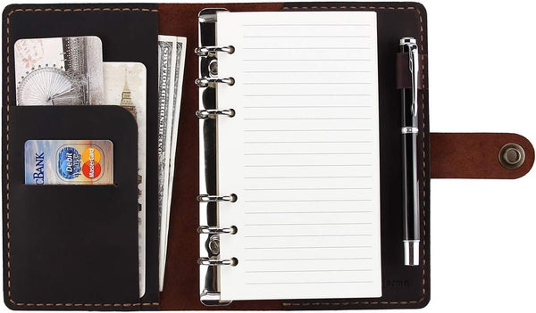 Leather Journal Refillable Writing Notebook, A6 Personal Size, 6 Ring Binder Spiral Notebook, Handmade Genuine Leather