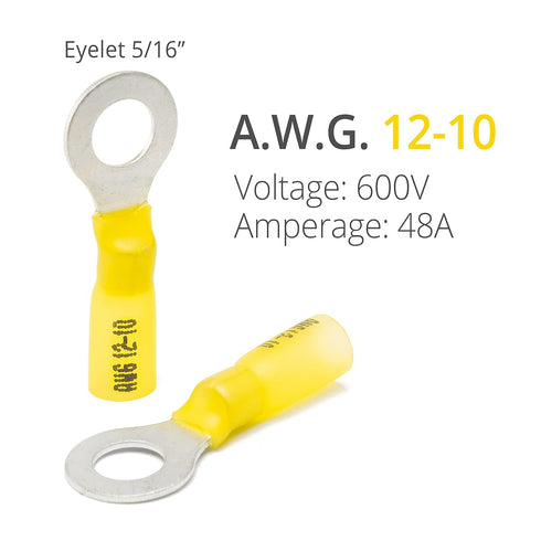 Wirefy 90 PCS Heat Shrink Ring Terminals, 5/16" Resistant Ring Connectors, Eyelet Wire Connectors, Yellow 10-12 AWG