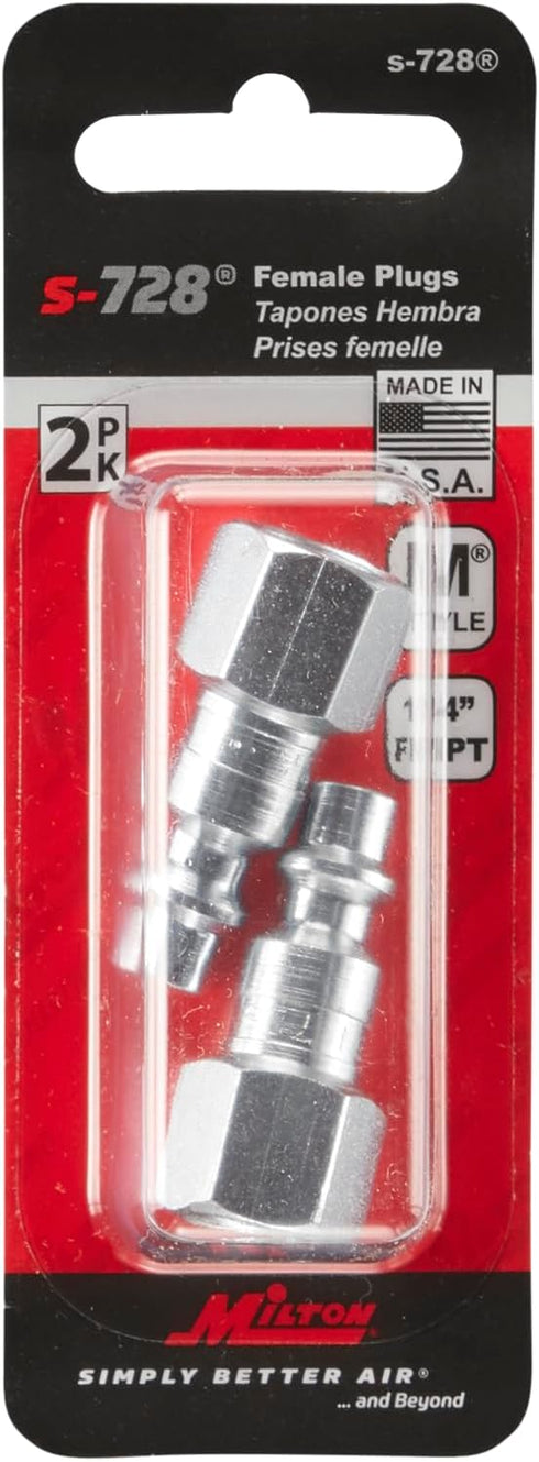 Milton Industries S-728 1/4" FNPT M Style Plug, Steel - 2 Count Pack of 1