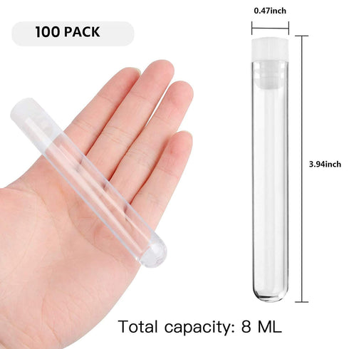 100pcs 12x100mm Clear Plastic Test Tubes with Caps for Scientific Experiments, Halloween, Birthday Party Supplies