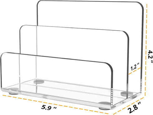 Desk Mail Organizer, 2 Section Clear Acrylic File Holder Letter Organizer, Vertical Lightweight Modern Envelope Holder Desk Accessories & Workspace Organizers for Office, Home, School