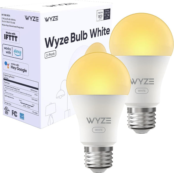 800LM Tunable-White Wi-Fi Smart Light Bulb, Dimmable, Works with Alexa & Google Assistant, 2700K-6500K, 2-Pack