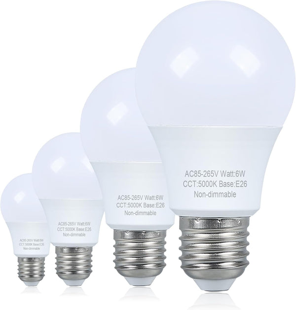 4 Pack LED Light Bulbs, 40 Watt Equivalent, Daylight 5000K, A19 Standard Light Bulbs, E26 Medium Base, Non-Dimmable