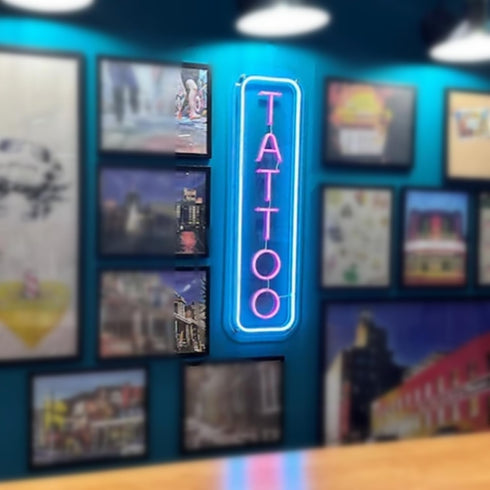 Dimmable Dimmer Friends,16x5.9in(Ice Tattoo Neon Sign,LED Reusable Neon Signs,Arylic Ice Blue Tattoo Shop Sign