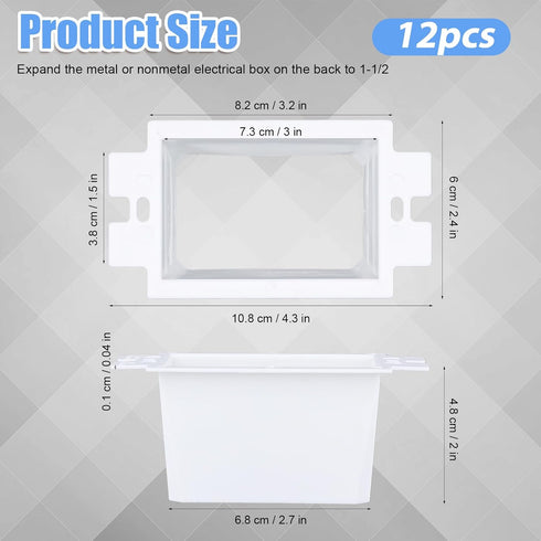 12pcs BE1-12(1 Gang) Electrical Outlet Box Extender, Single Gang Box Extender with 24pcs Screws Power Switch Heavy Duty Outlet Extension Box Accessories Plastic Unit Receptacle Extender (White)