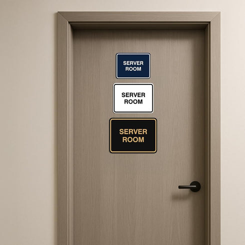 Durable Classic Framed Server Room Sign - Medium Size (Black)