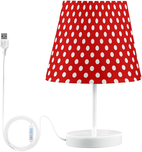 ALAZA Polka Dot Red White Decor Bedside Table Lamp with USB Port