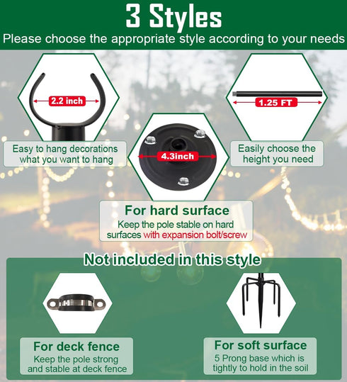 Tigerden 10ft 1 Pack String Light Pole for Hard Surfaces, Light Pole for Outdoor String Light, Perfect for Garden