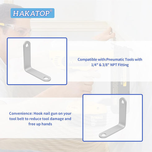 HAKATOP GH4 Gun Hanger Rafter Hook 1/4", 3/8" NPT for Nail Guns - L Shape Aluminum Double Hole