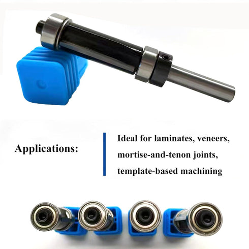 4Pcs 1/4 Trimming, Double Bearing Flush Trim Router Bit Shank, Top and Bottom Bearing, for Template & Pattern Routing