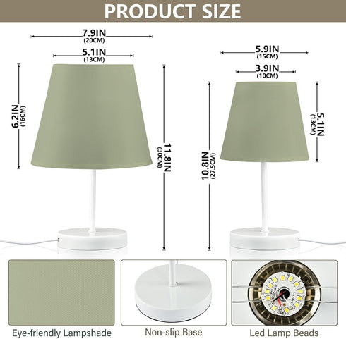 GOODOLD 3 6x11 Sage Green Solid Table Lamp for Bedroom, Lighting Modes LED Bedside Lamps Fabric Shade Desk Lamp