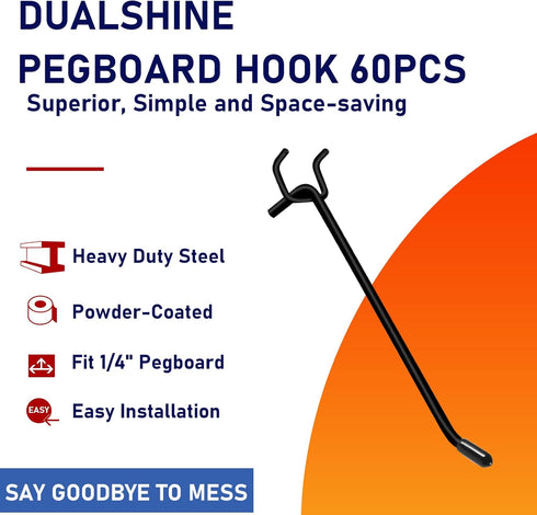 60PCS Heavy Duty Black Pegboard Hooks, 6 Inch Pegboard Wall Hook for Kitchen Store Organizer