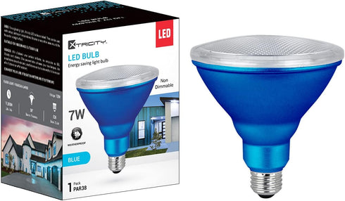Xtricity LED PAR38 Blue Flood Light Bulbs, 7W, Waterproof, Indoor/Outdoor, E26 Medium Base, Blue (1 Pack)