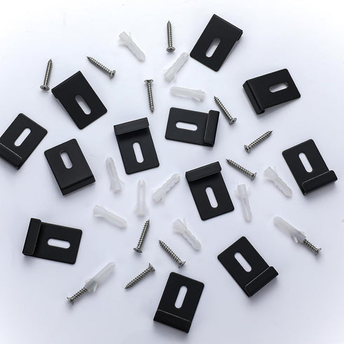 12 Pcs Heavy Duty Metal Mirror Holder Clips, Wide Channel Frameless Mirror Mounting Hardware with Screw Fit 1/4" (Black)