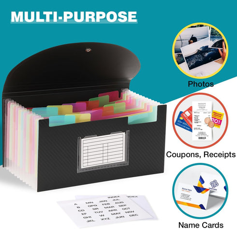 H4D Check Size 13 Pocket Expanding File Folder, Accordion File Organizer Wallet Case for Coupon Receipt Storage, Black,