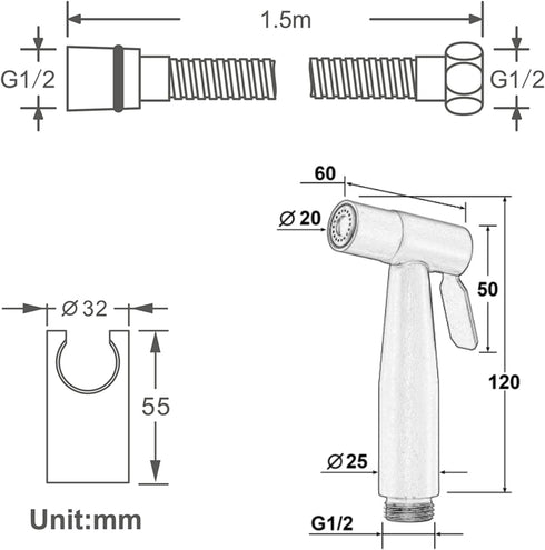 YHWKZCTTT Set HandheldSprayer Quality Stainless Steel Supercharge Cloth Diaper Sprayer BrushedSprayer with Shower Hose