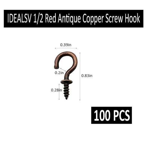 100 Pcs 1/2 Inch Small Screw Hooks, Screw-in Jewelry Hooks, Red Bronze Lights Hook