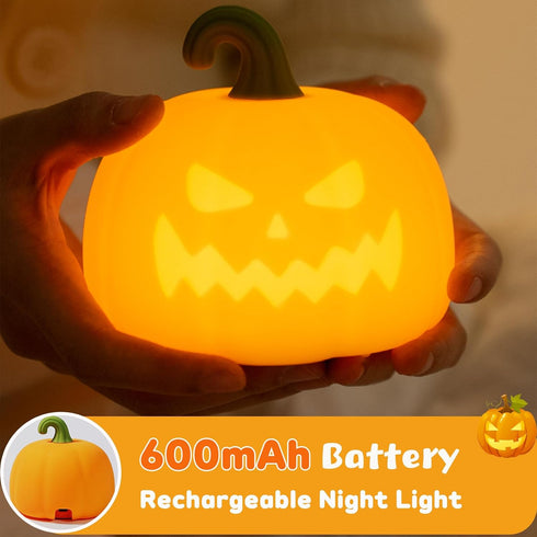 Dimmable VEEKI Pumpkin Night Light for Kids, Cute Halloween Pumpkin Lights Rechargeable with Timer, Silicone Lamp