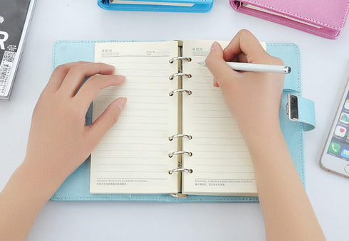 ToiM Macaroon Color A6 Loose-leaf Locking Binder Journal with Combination Lock, Passcode Diary Secret Notebook, PU