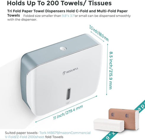 Paper Towel Dispenser Wall Mount: No Drill Adhesive Z-fold Multifold Paper Towel Dispenser, Compact Design for Family
