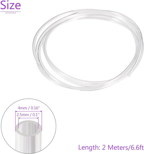 DMiotech 2.5mmx4mm Pneumatic Tubing, 2 Meters/6.6ft Transparent PU Line Hose Tube for Water Fluid Transfer