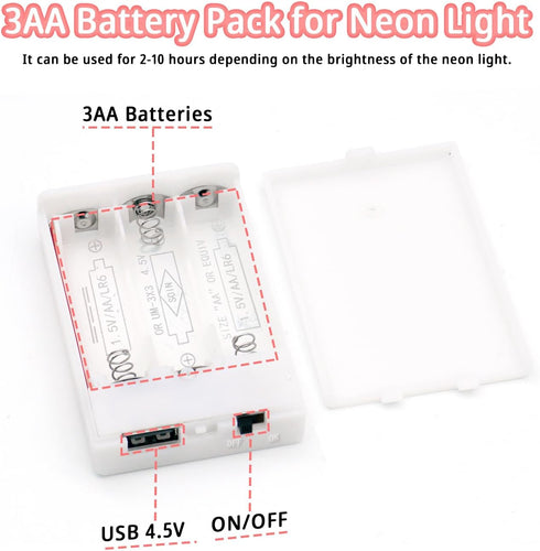 Pack 4.5V Pack Battery for Neon Signs, Output, White, LED Neon Battery with Strong Adhesive, Portable Power for Outdoor