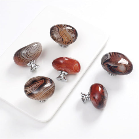 SHYYOULQE 3Pcs Drawer Pull Natural Stone Dressers Knob Cupboard Handle Elegant Furniture Handle Simple Bedside Cabinet