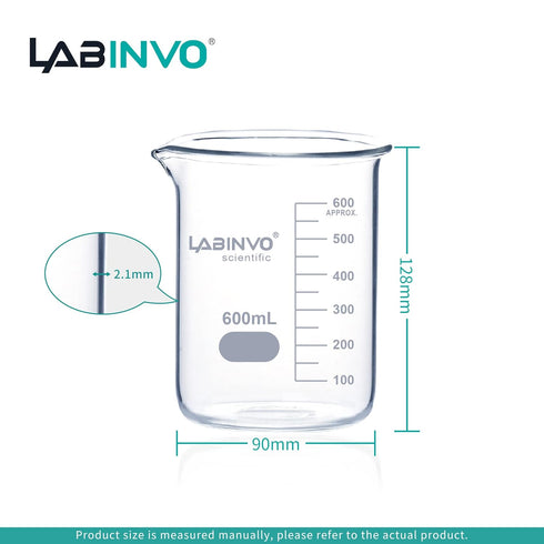 Low Form Graduated Glass Beaker, 6pcs of Vol.600ml, 3.3 Borosilicate Glass Beaker Set, IN-BKL600