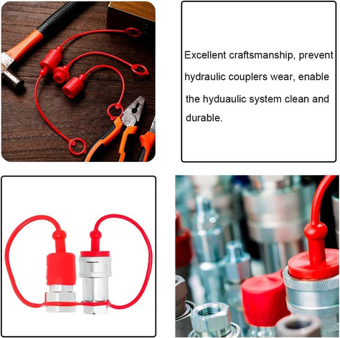 1/2 ISO-A & ISO5675 Hydraulic Quick Coupler Male Dust Cap and Female Plug Cover, Red Rubber with Retention Ring