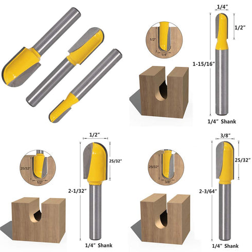Yakamoz 6Pcs Carbide 90 Degree V-Groove and Round Nose Groove Router Bit Set, 1/4" Shank Woodworking Tool
