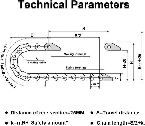 R28/38 Black Plastic Cable Wire Carrier Drag Chain, 15mm x 30mm (Inner H x Inner W), 1M Length for CNC with End