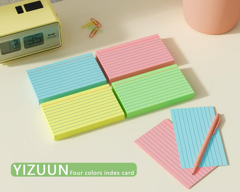 YIZUUN 4x6, 160 Pack, 40 Pack Package Colored Index Cards Ruled Index Cards, Flash Cards for Studying, Heavy Note Cards