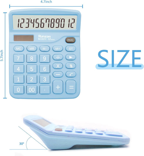 Blue Calculator, Basic Office Calculator, Desktop 12 Digit, Large LCD Display for Blue Office Supplies