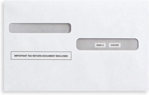 W-2 Envelopes, Tax Double Window Security Envelope for 4-Up Style W-2 Forms, Self Seal, 25 Pack