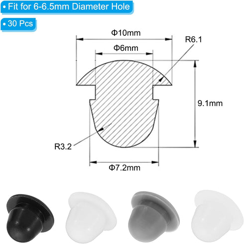 PATIKIL 6mm Diameter Silicone Round Snap, 30 Pcs in Type Locking Furniture Hole Plug Button Arc Shape Protective Cover Fit for 6-6.5mm Hole for Seal Bulkhead Cylinder, Black