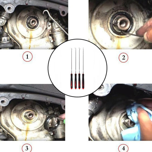 4-Piece Oil Seal Hook Set, Pull Out Hook and Screwdriver for Automotive, Electronics, Home Repair