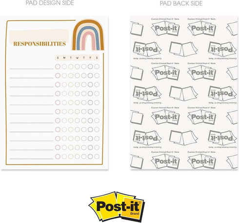 Modern Rainbow Responsibility Chart Sticky Note Pad, 50 Sheets, 8" x 11.5" Boho Chore Tracker Checklist