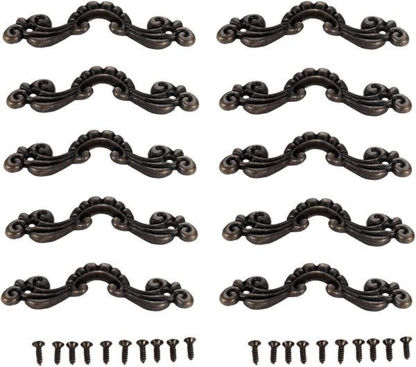 dophee 10 Pack Vintage Decorative Flower Pulls Handles for Wooden Jewelry Box, Cabinet, Chest, 56x17mm with Screws