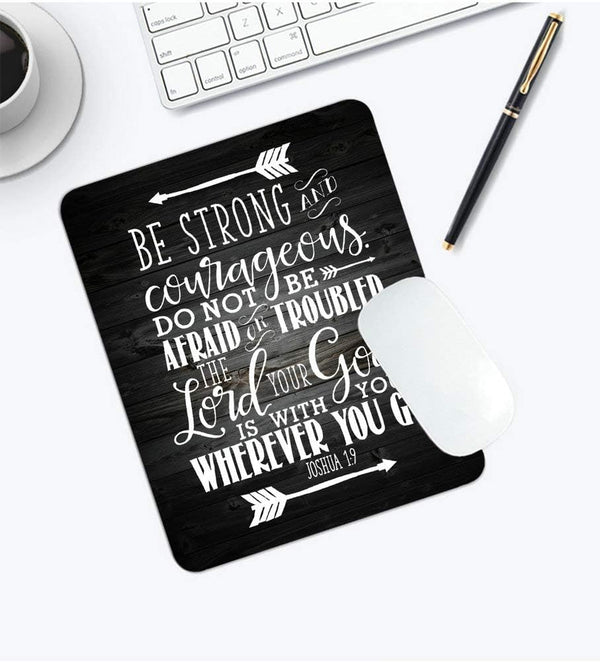 Inspirational Quote Rustic Black Wood Mouse Pad, Christian Bible Verses Joshua 1:9, Positive Motivational Quotes