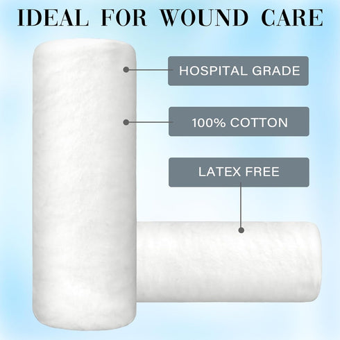 VitalCozy 2 Pack White Cotton Roll Non-sterile Cotton for Wound Care Absorbent Soft Cotton Rolled Multipurpose Cotton