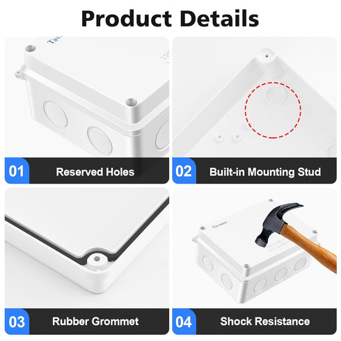Waterproof Electrical Junction Box, 5.9"x4.3"x2.8", Sturdy ABS Plastic IP65 Dustproof Project Enclosure, White