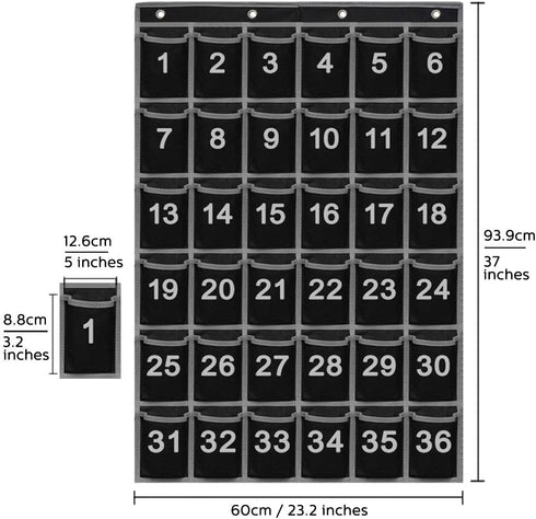 EAMAY 36 Numbered Classroom Pocket Charts for Cell Phones and Calculators, Wall Door Mount Organizer