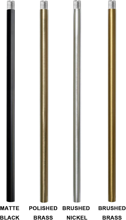 M12 Stems,12 Inches 13.5mm (0.531) 300mm (11.81) Polished Brass Threaded Extension Rod for Pendant Light, Island